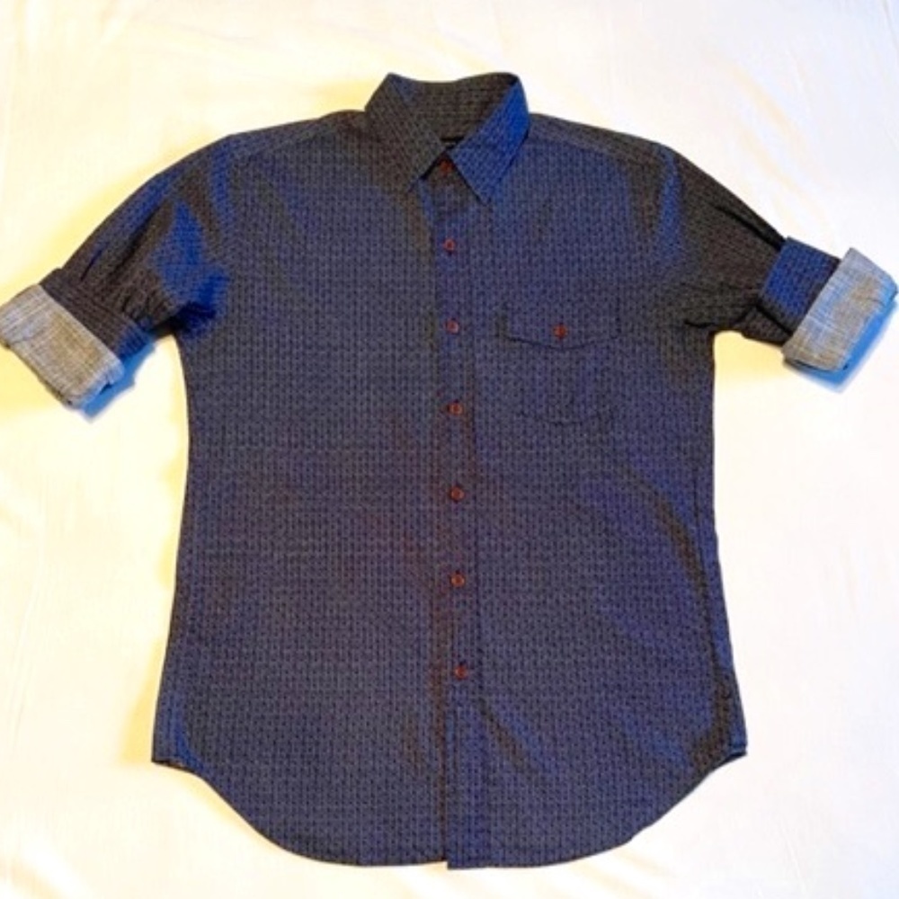 J CREW Indigo Navy Dots Button-Down L/S MINT!  Size Small​​​​​​​​​​​​​​​…